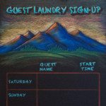 Durango Colorado Laundry Calendar Chalkboard, chalk it up signs, framed chalkboard, custom chalkoard, cafe chalkboard, chalk art, chalk artist, chalk sign, chalkboard sign, chalkboard menu