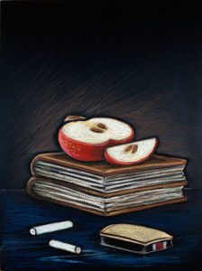 UBC, Canada, Vancouver, Canada CHalkboard , Mural, Cut Apple on Books, Magazine Graphic