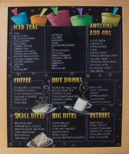 Bubble Tea, Coffee, Hot drinks, Menu Board, Framed