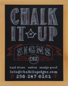 Hand Lettered Chalk It Up Signs Logo Chalkboard,Chalk It Up Signs, Logo, handlettering, fonts, red and black, information chalkboard, framed, custom , smudge-proof, phone number, email