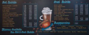 Menu Chalkboard with Art., chalk menu, menu chalkboard, world trade center, chicago, Chalk It Up Signs, breakfast menu, menu, chalkboard, Chicago, food images, coffee, hand drawn lettering, cafe, chalkboard sign,