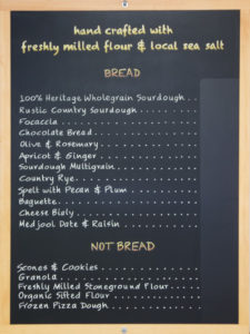 chalkboard sign, backing board, framed, hand drawn chalk menu, chalk it up signs, bakery chalkboard, gabriola island, British Columbia, Slow Rise bakery