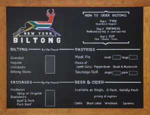 Chalkboard Art Menus, York City Chalkboard, chalk it up signs, Biltong New York