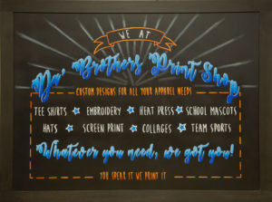 Print Shop Chalk Art Sign, Da Brothers Print Shop, Chalkboard menu, Chalkartsign, Chalk Art Sign